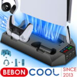 BEBONCOOL ps5 スタンド プレイス5 冷却ファン 縦置き 充電スタンド コントローラー 充電器 2台同時充電 ヘッドホン/リモコン収納 充電LEDランプ ネジ&USBアダプター付 プレイステーション5 冷却スタンド PS5ディスク-デジタル兼用 ブラック