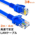 3本/セット LANケーブル CAT5e Gigabit 爪折れ防止 やわらか 2m / 2メートル / 4m / 4メートル ギガビット カテゴリ5e ランケーブル 【PlayStation 4 対応】